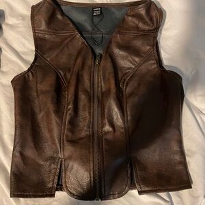 SHEIN Brown Faux Leather Blouse